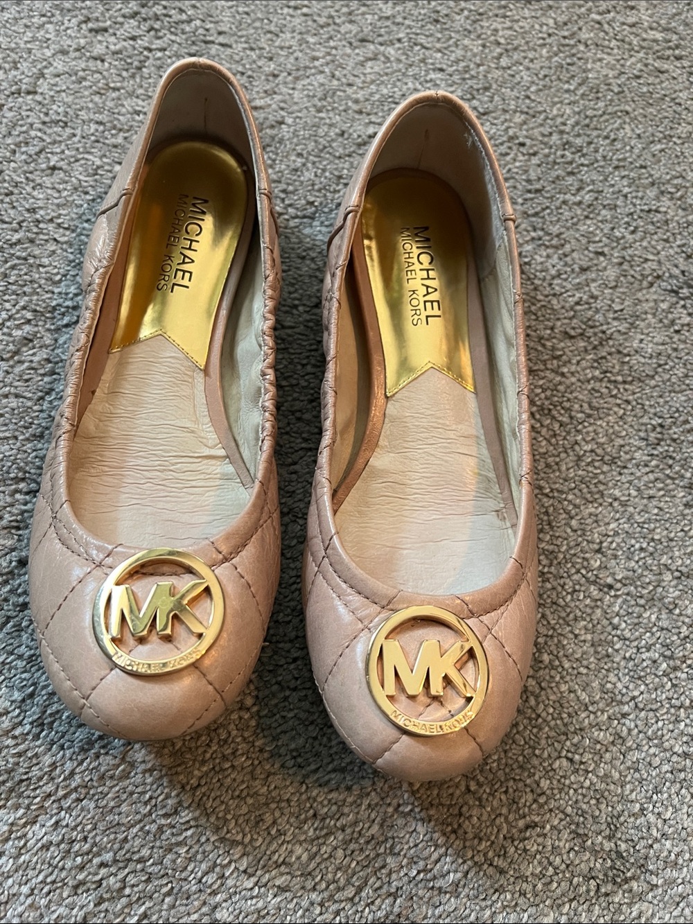 MICHAEL Michael Kors Blush Quilted Ballet Flats with Gold MK Emblem